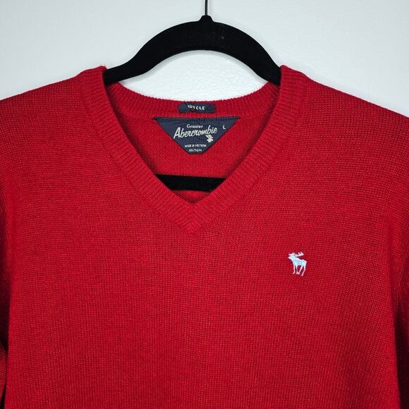 Vintage Abercrombie Muscle Knit Red Wool V Neck‎ Sweater L - Picture 3 of 6